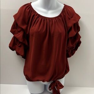 Vince Camuto Red Ruffled Tie Front Blouse